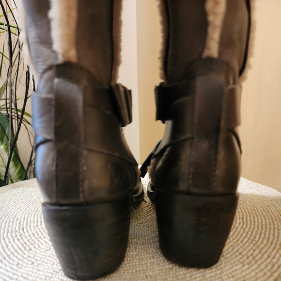 Bronx Womens Riding Boots Grey Buckle Round Toe Mid Calf Flat Zip  EUR 37 - Picture 5 of 7